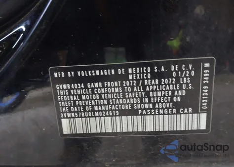 2020 Volkswagen Jetta 1.4T R-Line/1.4T S z USA, uszkodzony, nr VIN 3VWN57BU0LM024619